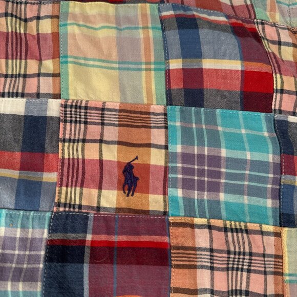 Ralph Lauren Madras Plaid Shirt Mens Patchwork Cotton VTG Button Down Preppy - Picture 9 of 16